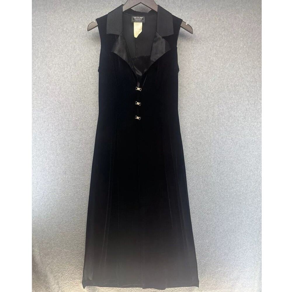 Vintage PG Collections Long Black Velvet Duster Jacket Eveningwear 6 Rhinestone